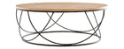 Table basse ronde bois et m&eacute;tal noir D80 x H30 cm LACE