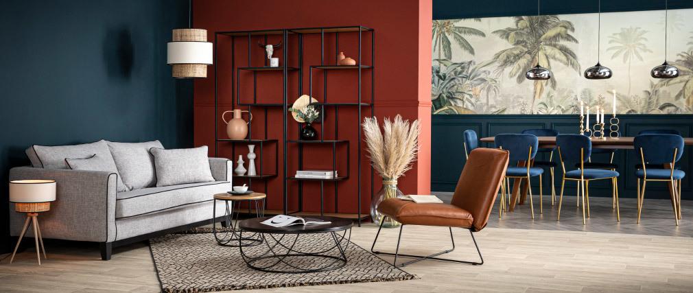 Table basse ronde bois et m�tal noir D80 x H30 cm LACE