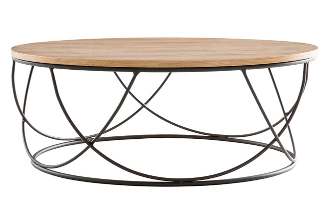 Table basse ronde bois et métal noir D80 x H30 cm LACE - Miliboo