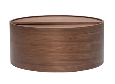 Table basse ronde bois fonc&eacute; noyer avec plateau pivotant et rangement D80 cm DALI