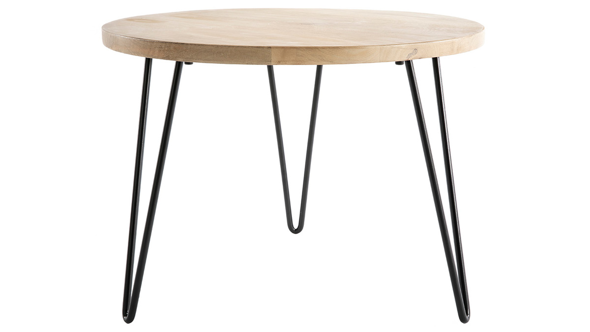 Table basse ronde bois manguier massif et métal noir D60 cm VIBES