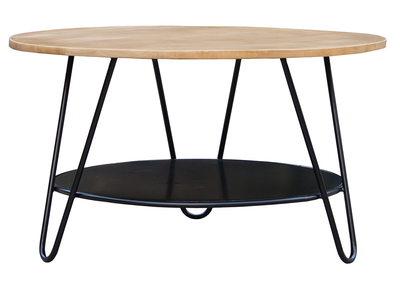 Table basse ronde bois manguier massif et métal noir D80 cm PRIYA