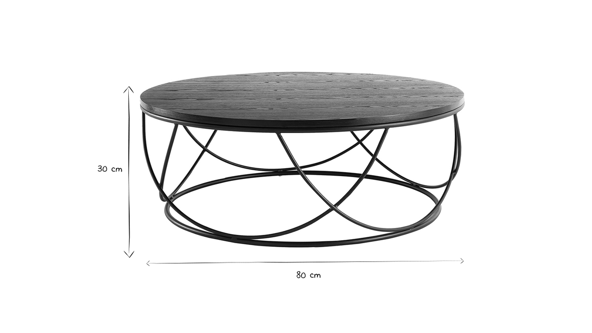 Table basse ronde bois noir et métal noir D80 cm LACE