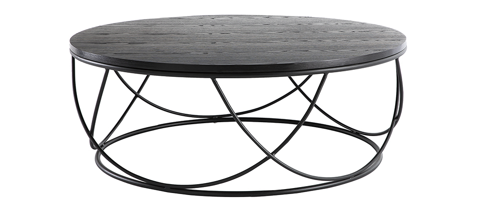 Table basse ronde bois noir et m�tal noir D80 x H30 cm LACE