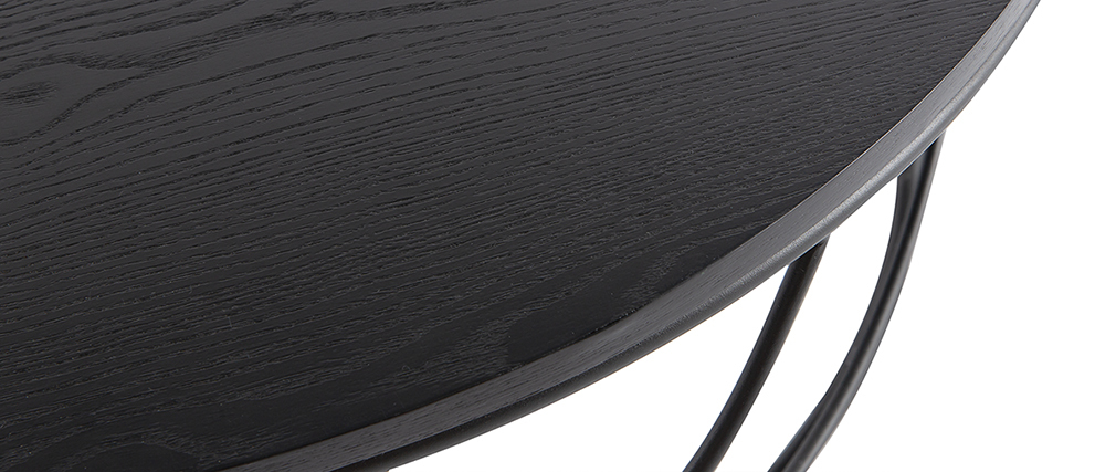 Table basse ronde bois noir et m�tal noir D80 x H30 cm LACE