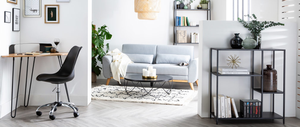 Table basse ronde bois noir et m�tal noir D80 x H30 cm LACE