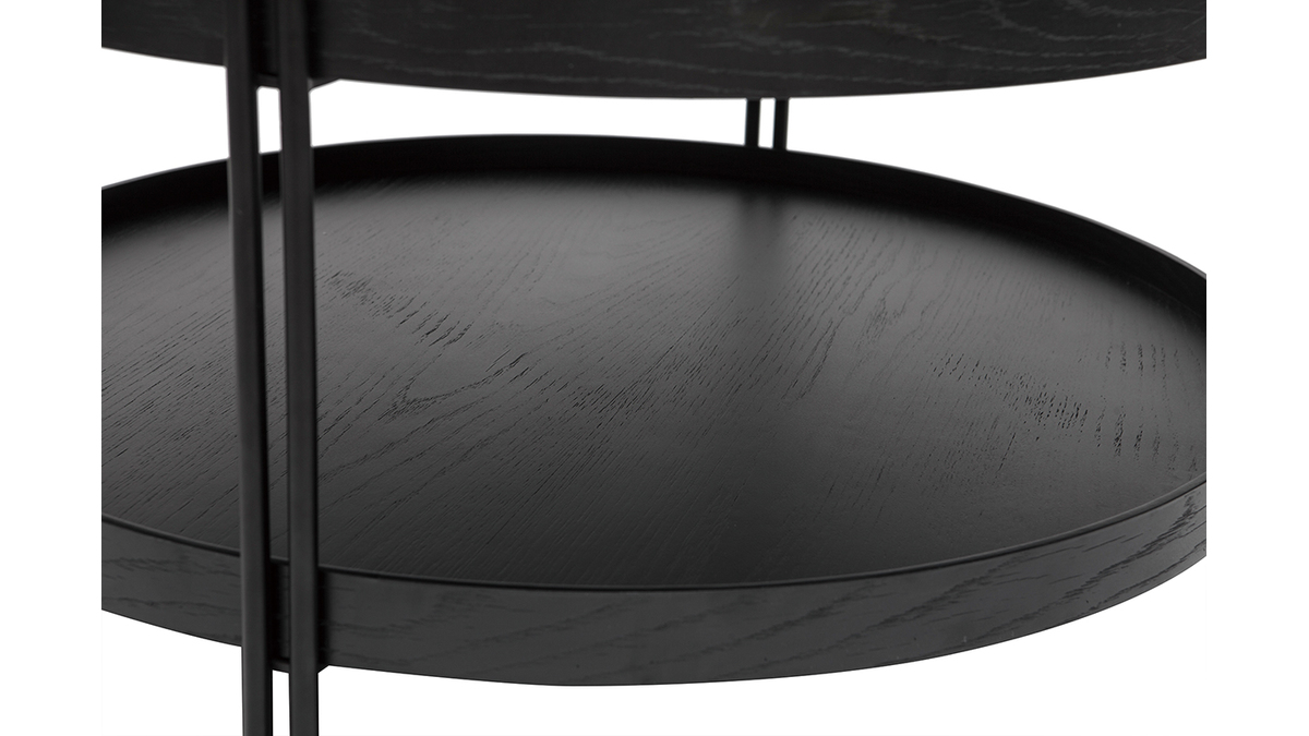 Table basse ronde design bois noir et métal noir D80 cm TWICE