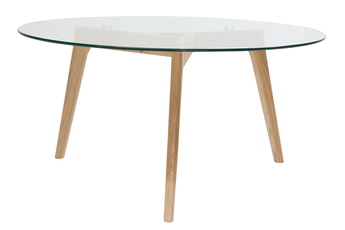 Table basse ronde design contemporain verre et bois DAVOS