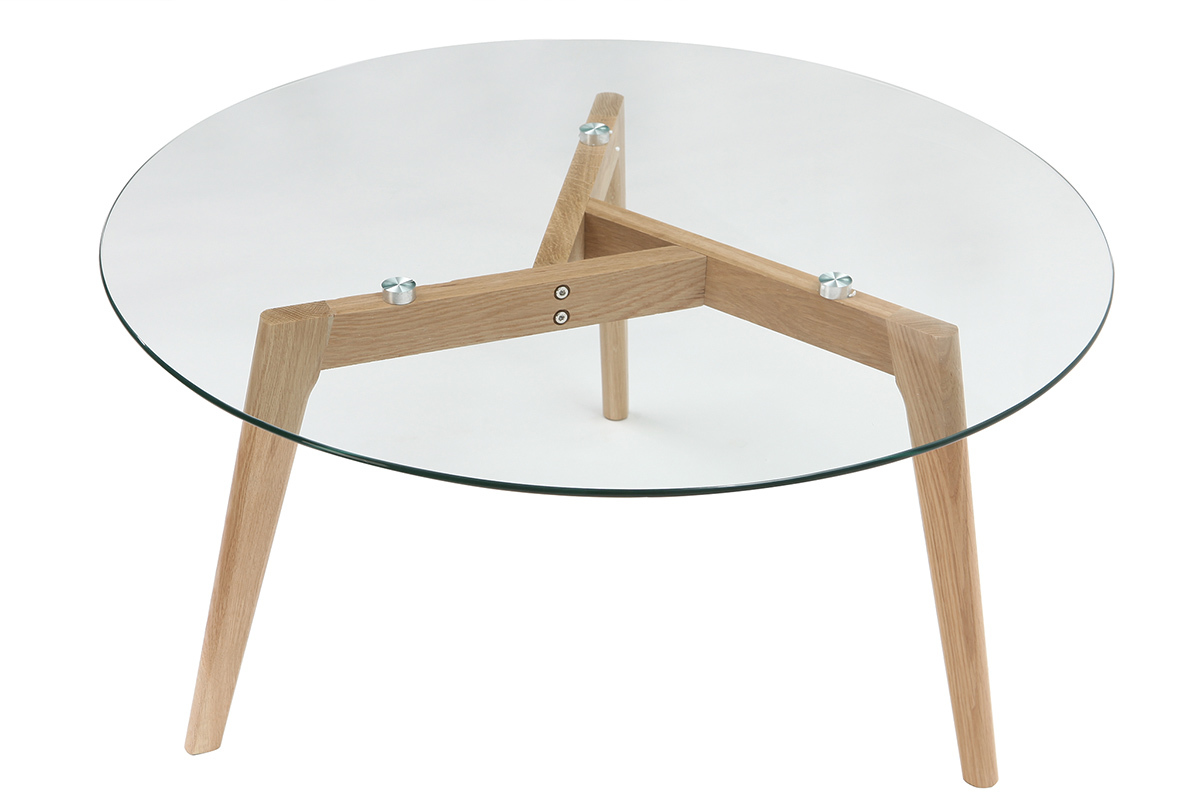 Table basse ronde design contemporain verre et bois DAVOS
