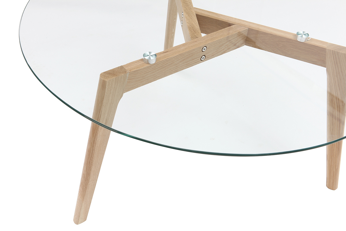 Table basse ronde design contemporain verre et bois DAVOS