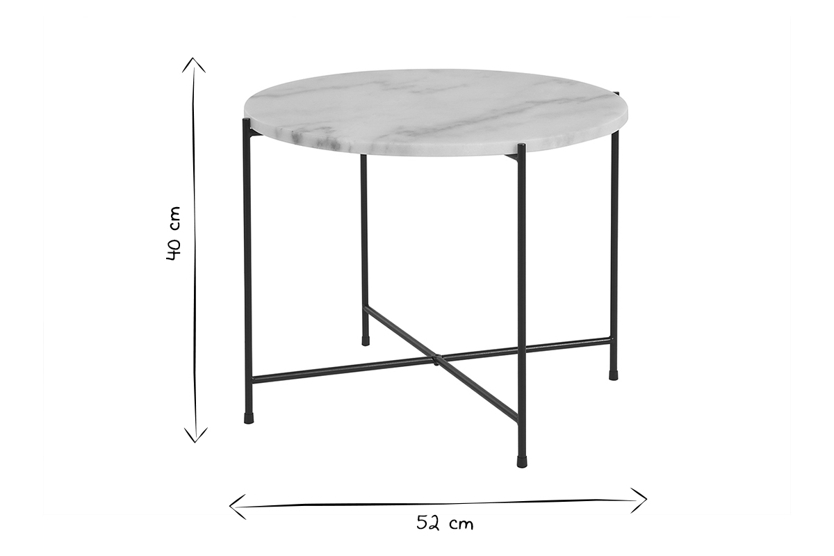 Table basse ronde design en marbre blanc et m�tal noir D52 cm SARDA