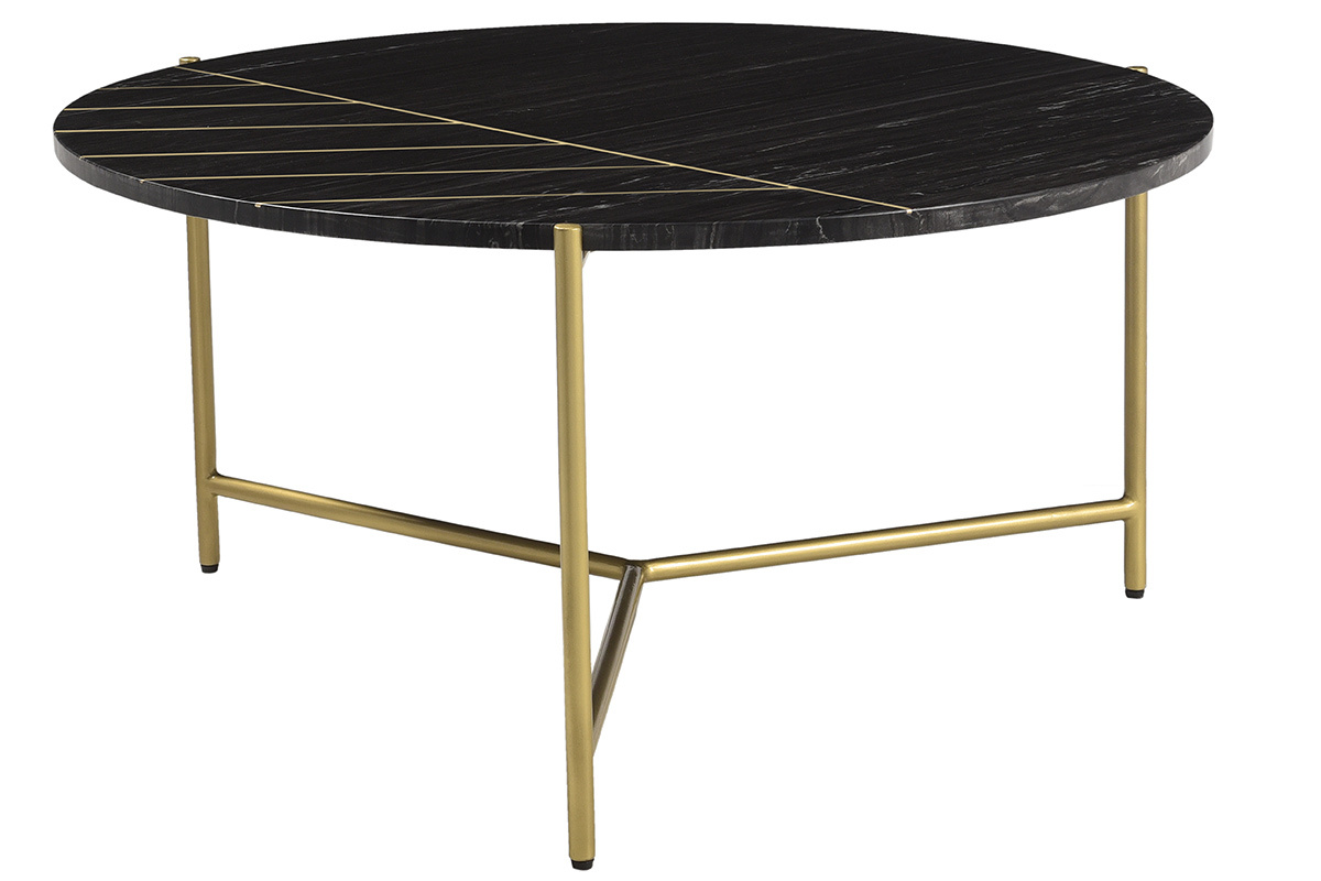 Table basse ronde design en marbre noir et laiton D90 cm SILLON
