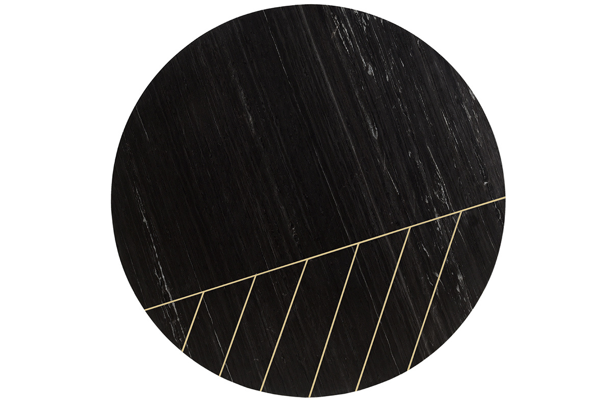 Table basse ronde design en marbre noir et laiton D90 cm SILLON