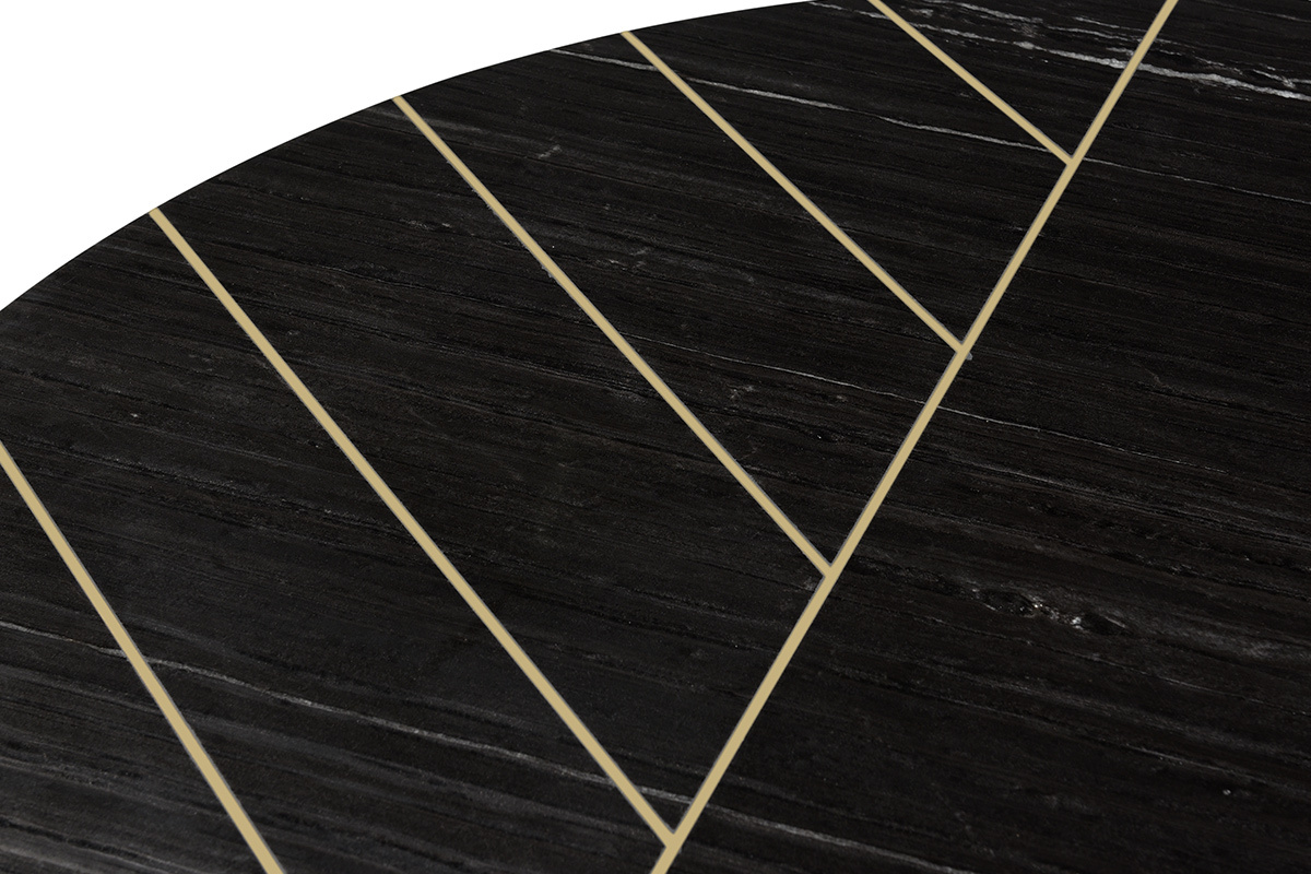 Table basse ronde design en marbre noir et laiton D90 cm SILLON