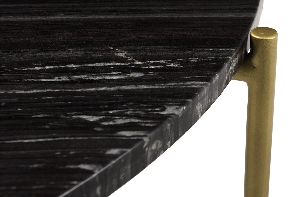 Table basse ronde design en marbre noir et laiton D90 cm SILLON