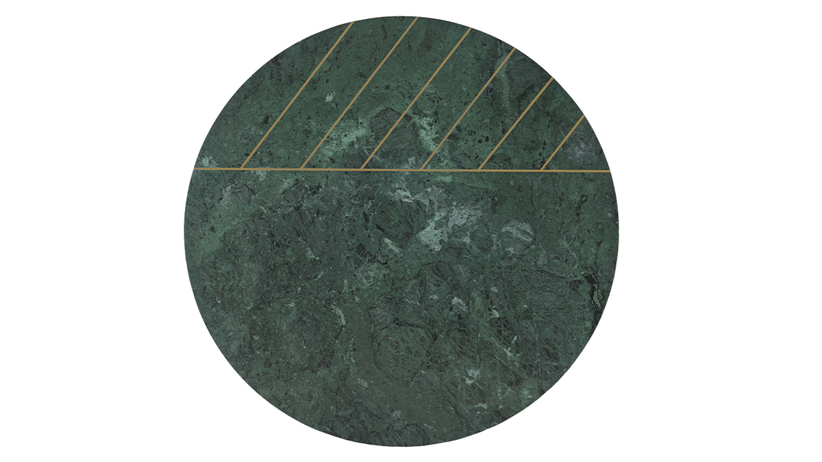 Table basse ronde design en marbre vert et laiton D90 cm SILLON