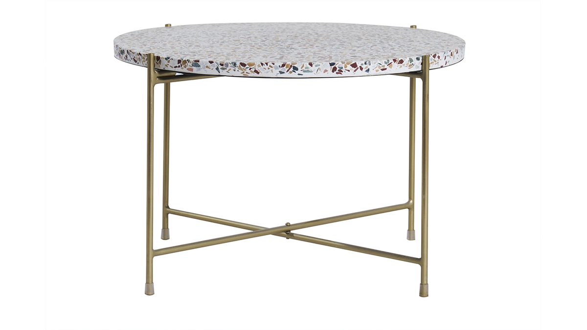 Table basse ronde design en terrazzo et métal doré D55 cm MEZZO