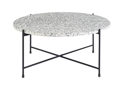 Table basse ronde design en terrazzo et m&eacute;tal noir D81 cm MEZZO