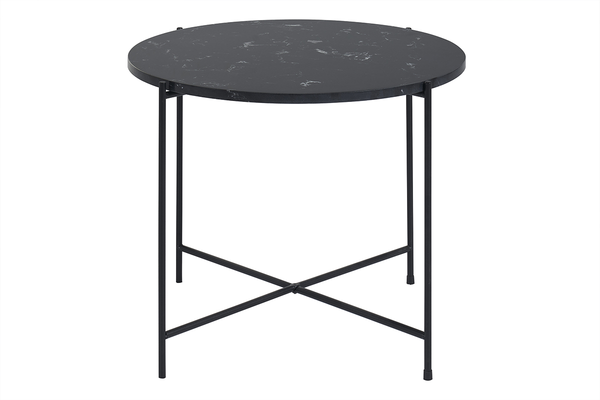 Table basse ronde design noire en marbre et m�tal D52 cm SARDA