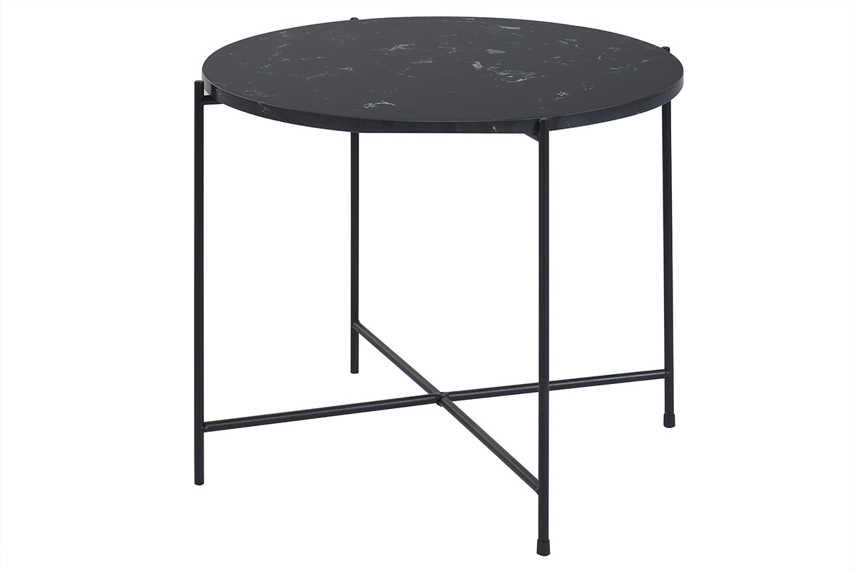 Table basse ronde design noire en marbre et m�tal D52 cm SARDA