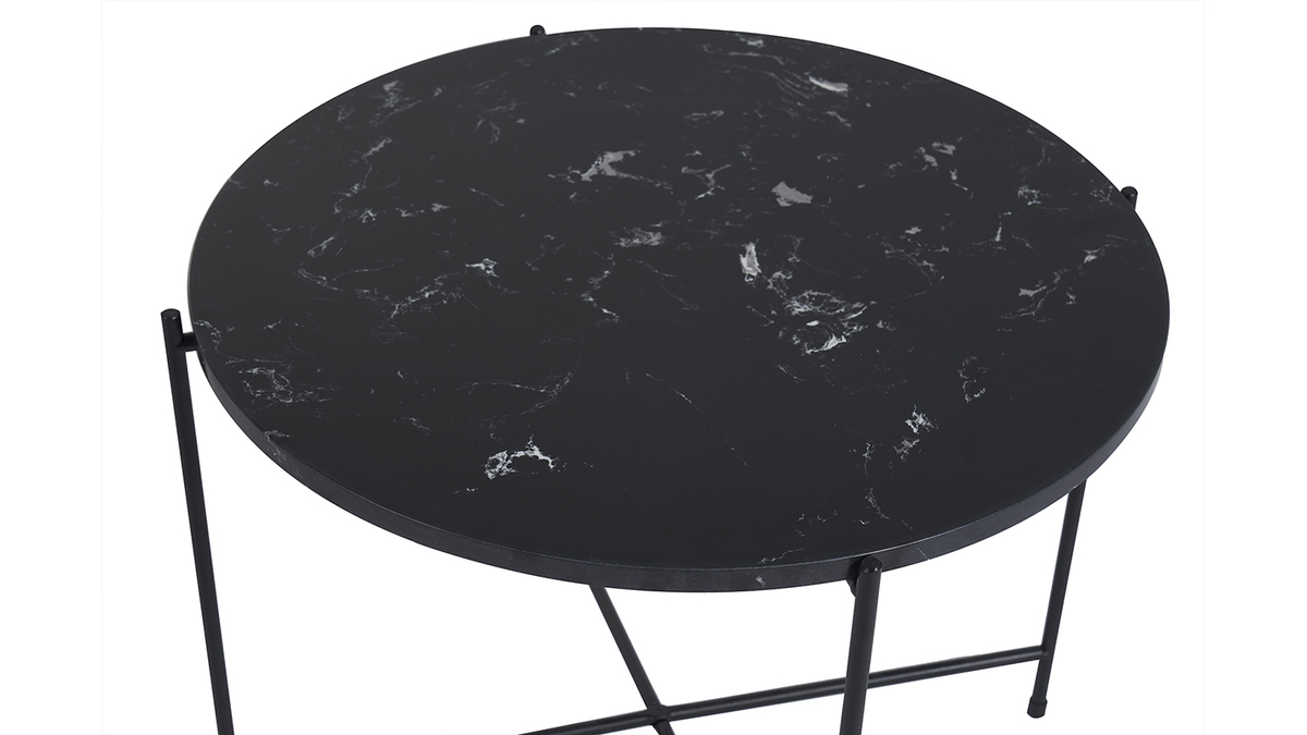 Table basse ronde design noire en marbre et métal D52 cm SARDA