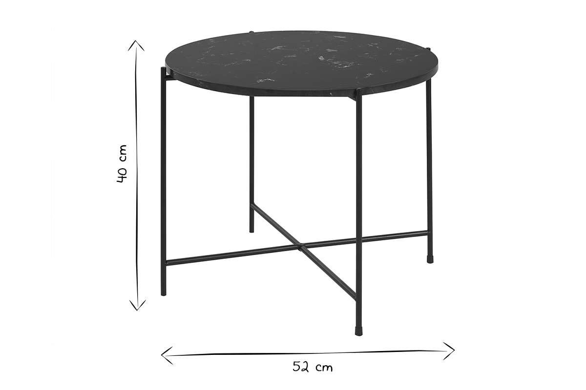 Table basse ronde design noire en marbre et m�tal D52 cm SARDA