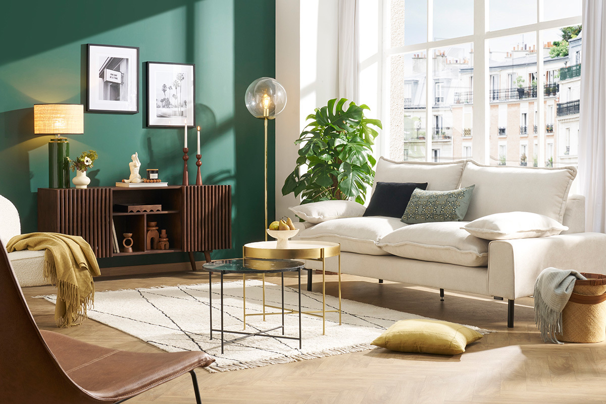 Table basse ronde design noire en marbre et m�tal D52 cm SARDA