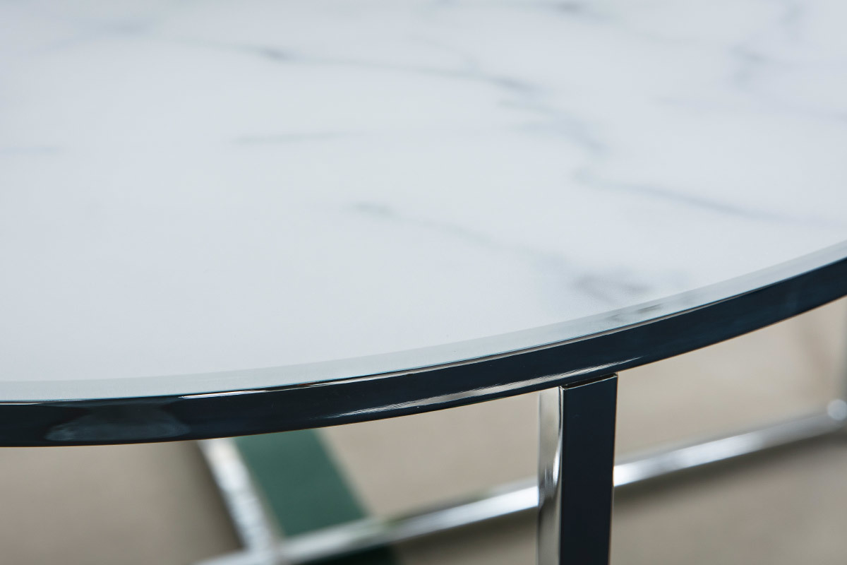 Table basse ronde effet marbre blanc et pieds en m�tal D80 cm ALCINO