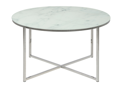 Table basse ronde effet marbre blanc et pieds en m&eacute;tal D80 cm ALCINO