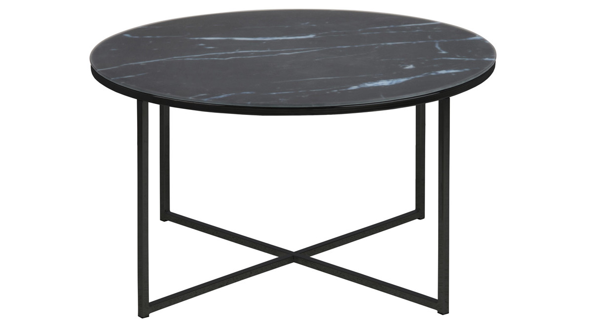 Table basse ronde effet marbre noir bleuté D80 cm ALCINO