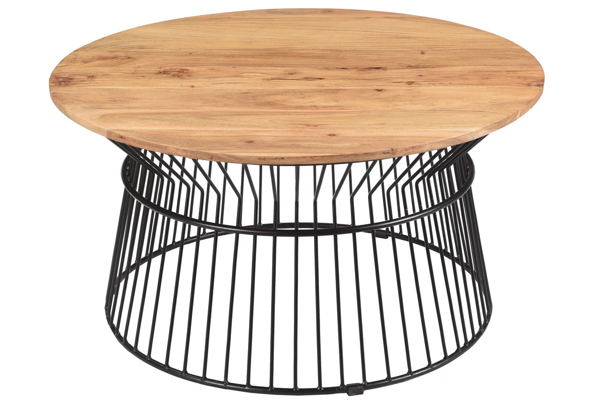 Table basse ronde en acacia massif et m�tal SPIRIT