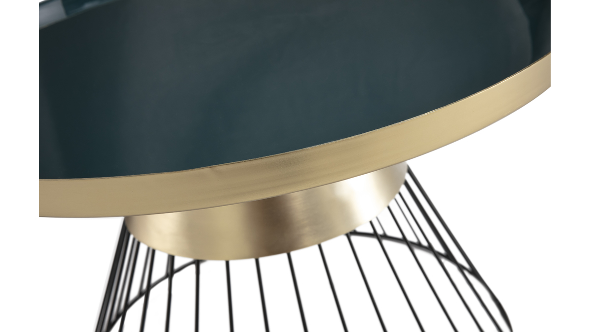 Table basse ronde en acier laqué bleu pétrole et doré D55 cm SPLEEN - Miliboo & Stéphane Plaza