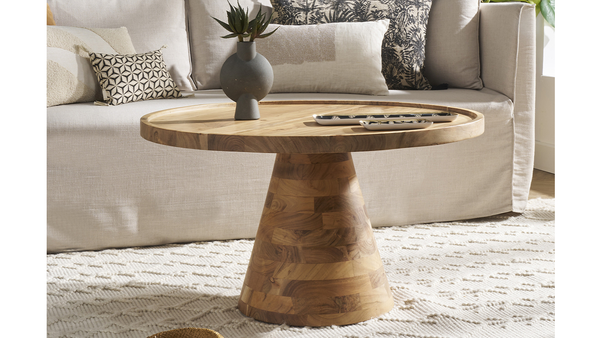 Table basse ronde en bois massif D80 cm MATERA