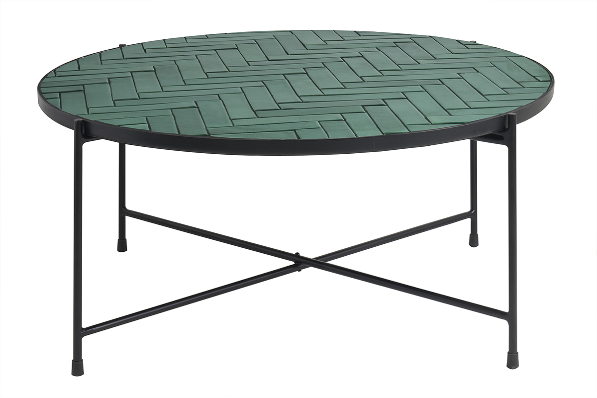Table basse ronde en cramique vert fonc et mtal noir de 80.5 cm KOTTA