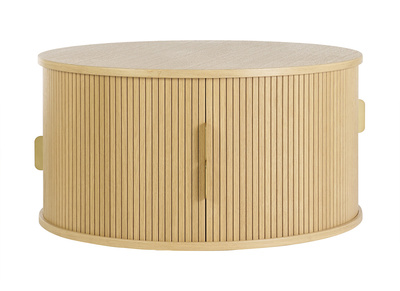 Table basse ronde finition bois clair chêne 2 portes coulissantes D80 cm EPIC
