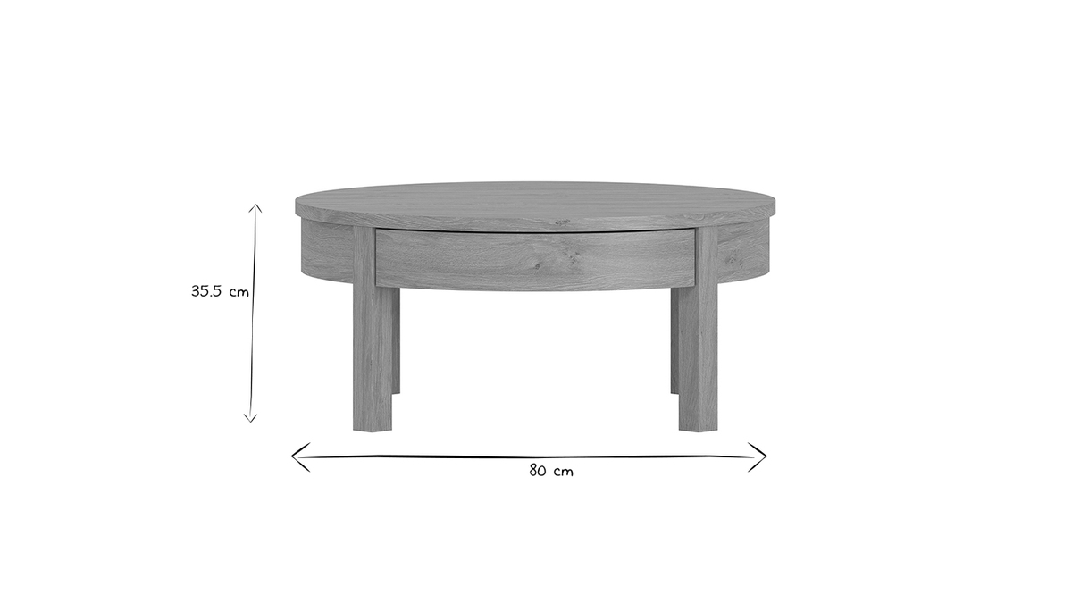 Table basse ronde scandinave avec rangement bois clair finition chêne D80 cm EOLE