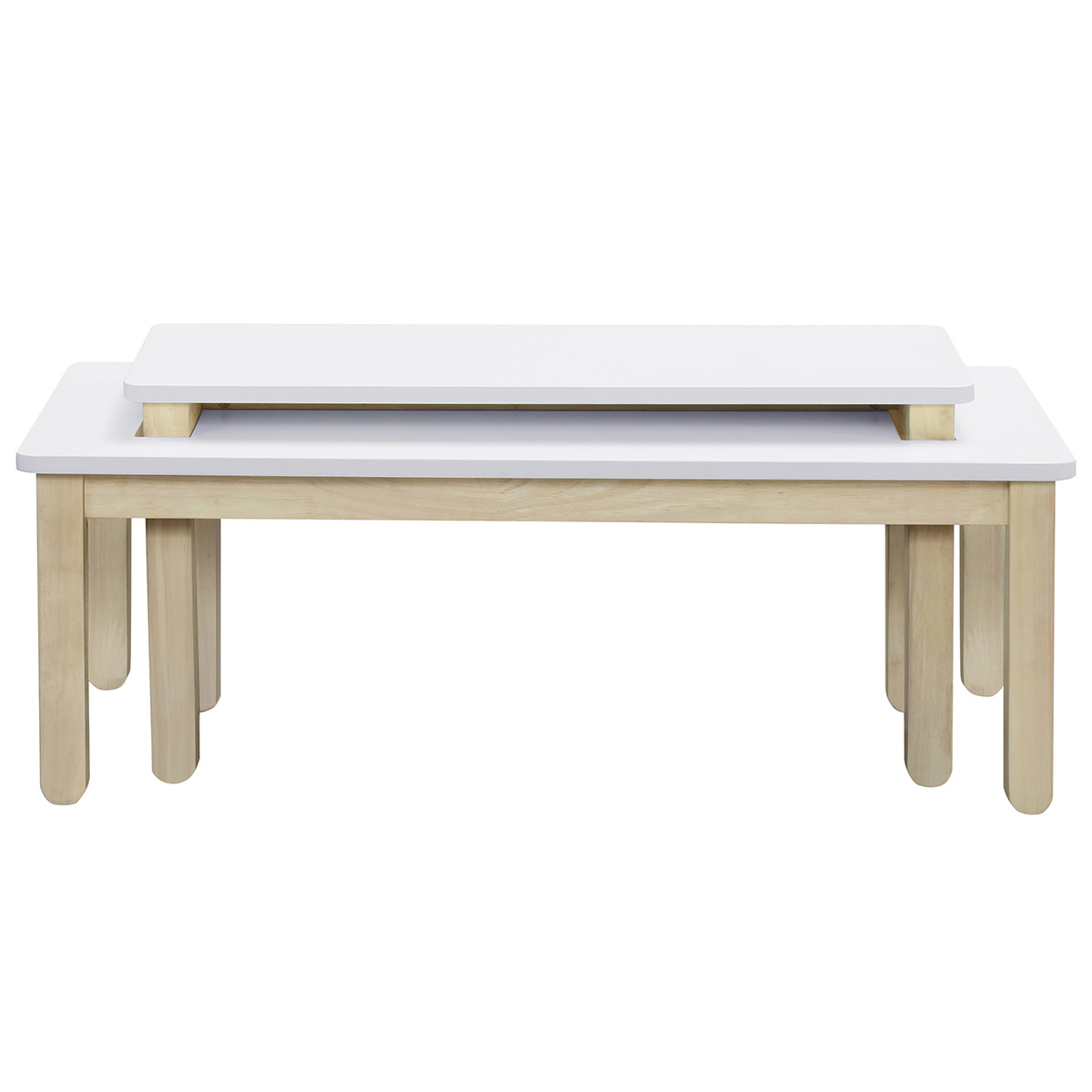 Table basse scandinave avec banc intégré blanc et bois clair L110 cm CYBEL vue1