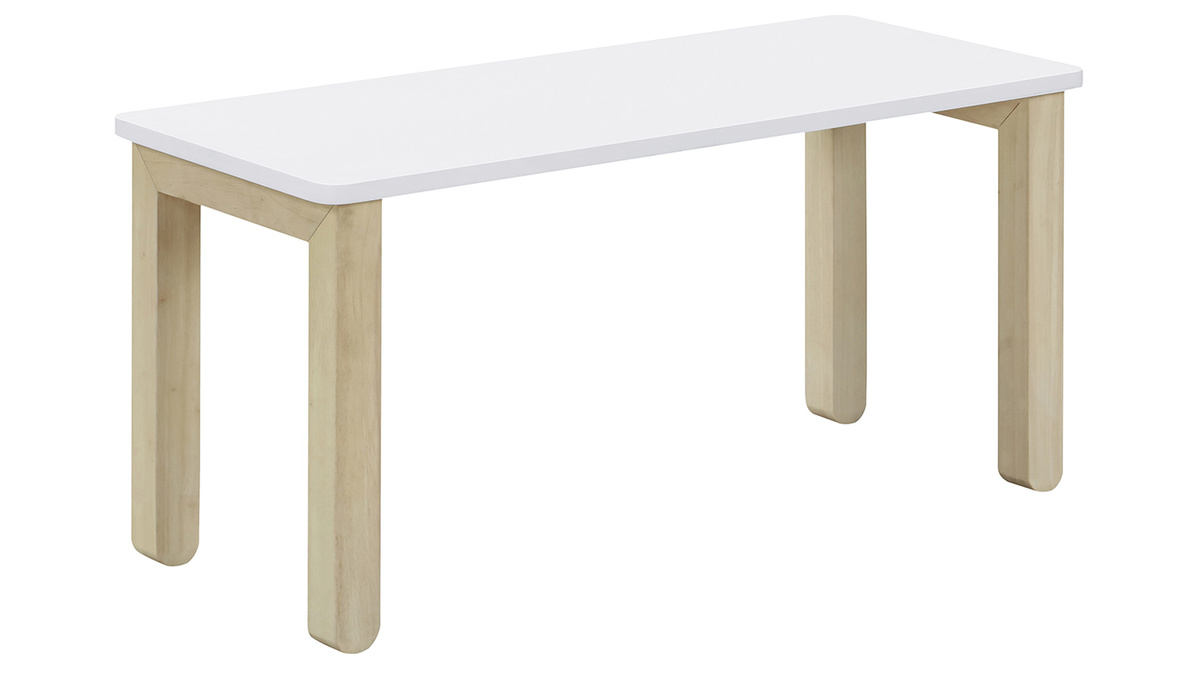 Table basse scandinave avec banc intégré blanc et bois clair rectangulaire CYBEL