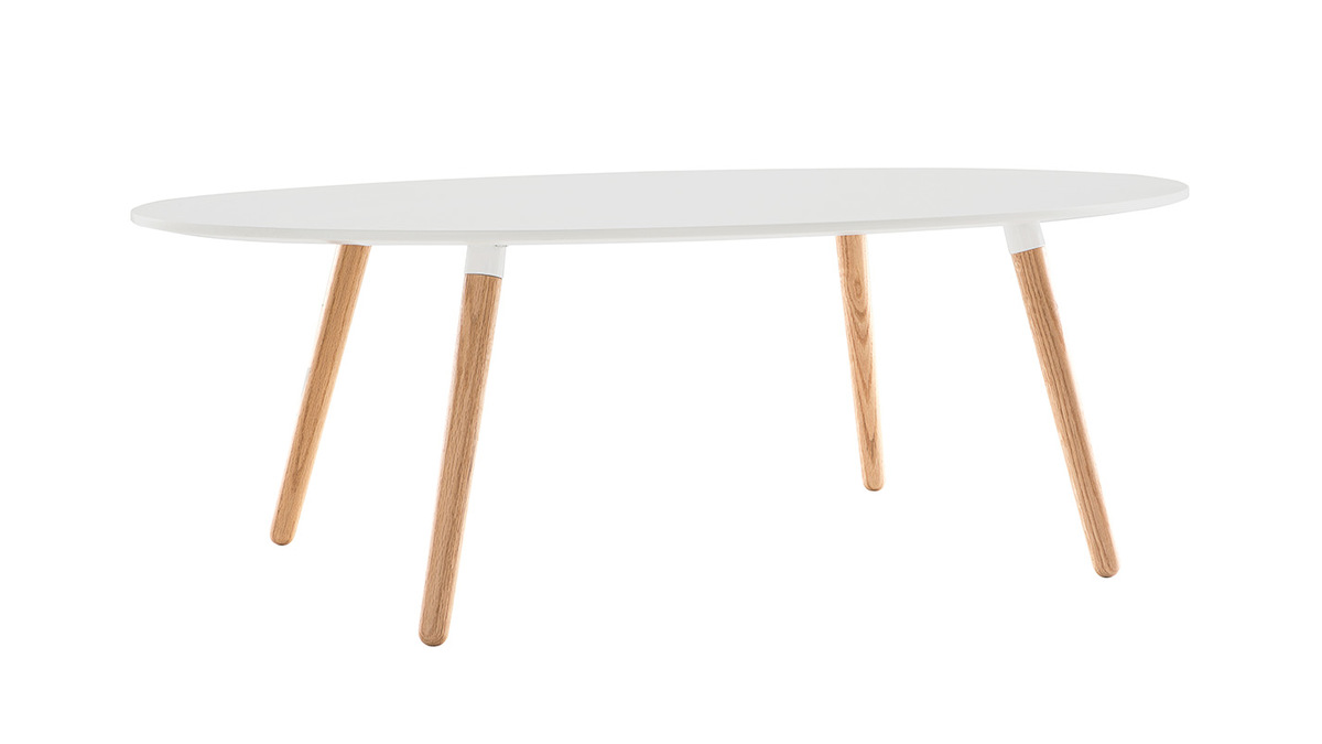 Table basse scandinave blanc et bois clair ovale GILDA
