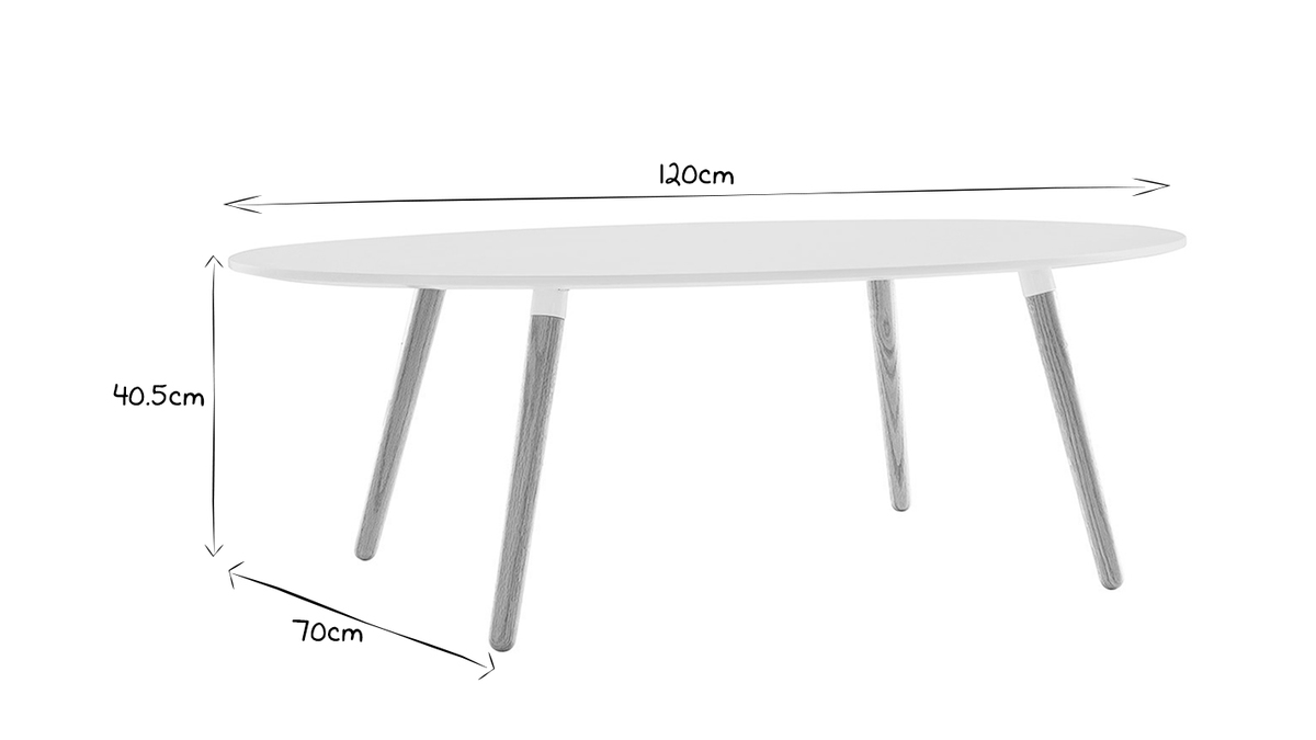 Table basse scandinave blanc et bois clair ovale GILDA