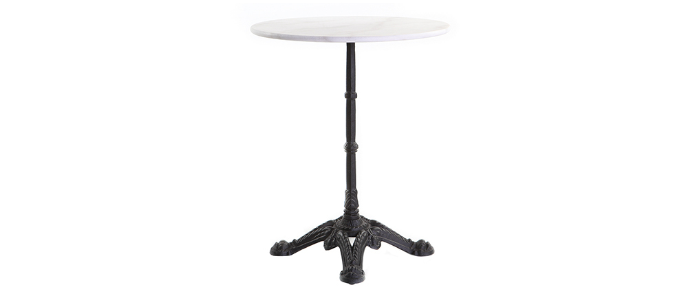 Table bistrot ronde en marbre blanc et métal noir CONTY