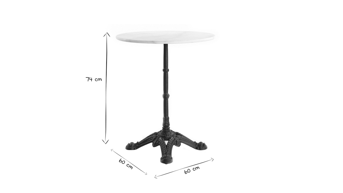 Table bistrot ronde en marbre blanc et métal noir L60 cm CONTY