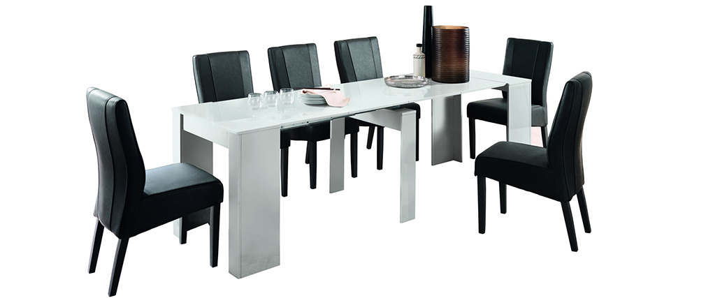 Table console extensible design blanc brillant L54-252 cm COMO
