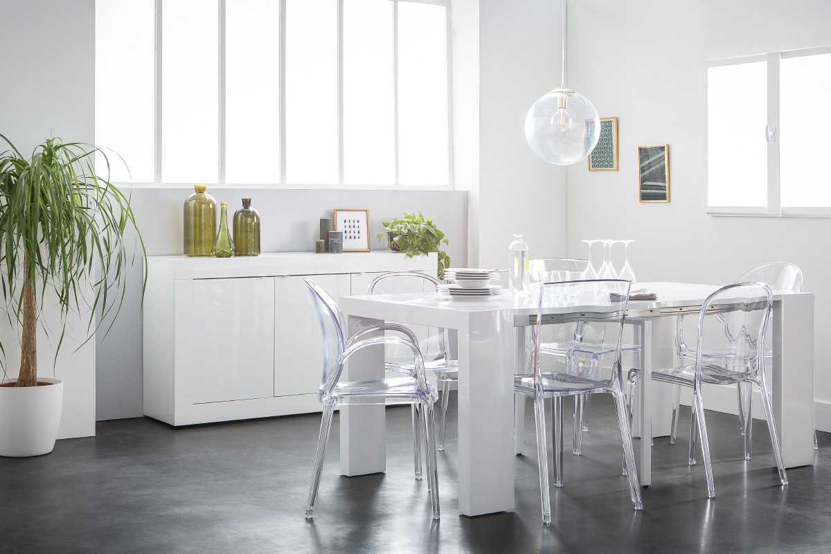 Table console extensible design blanc laqu� CALEB