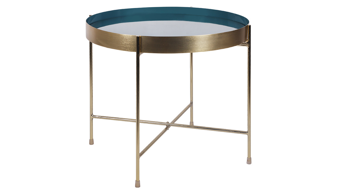 Table d'appoint avec plateau réversible bleu canard / blanc D51 cm SATEEN