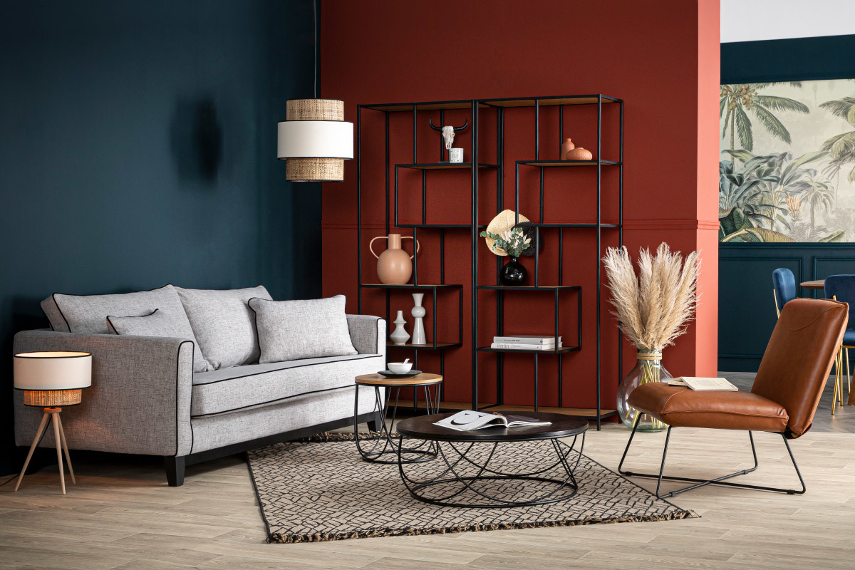 Table d'appoint bois noir et m�tal L42 x H40 cm LACE