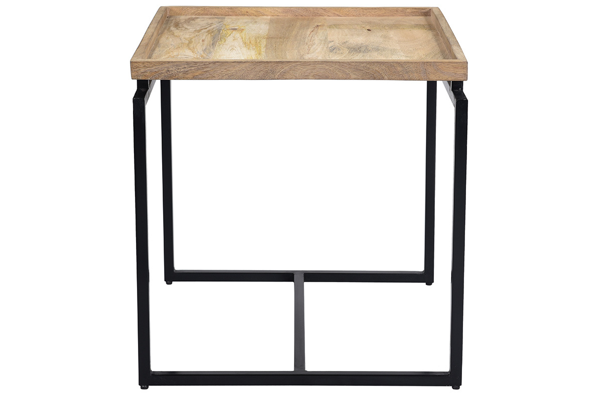 Table d'appoint carre bois manguier massif et mtal noir L55 cm FRAME