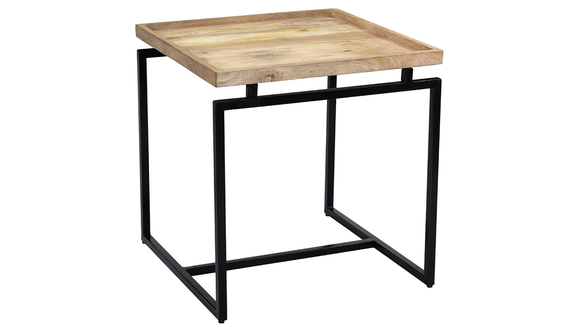 Table d'appoint carrée bois manguier massif et métal noir L55 cm FRAME
