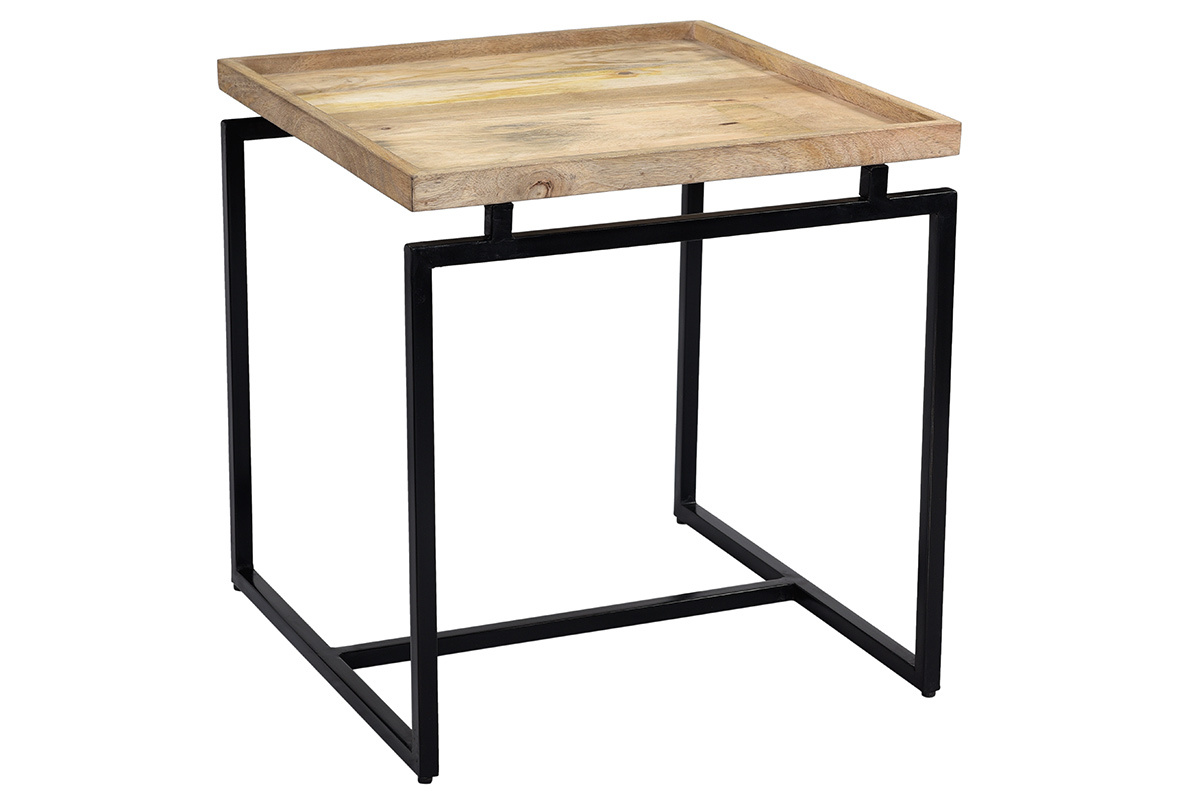 Table d'appoint carre bois manguier massif et mtal noir L55 cm FRAME