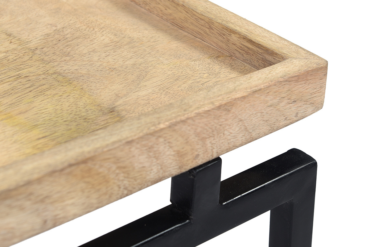 Table d'appoint carre bois manguier massif et mtal noir L55 cm FRAME